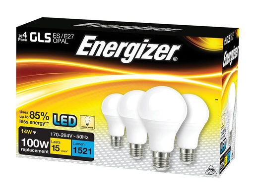 [ENGS14424] LED ES (E27) Opal GLS Non-Dimmable Bulb, Warm White 1521 lm 13.2W (Pack 4)