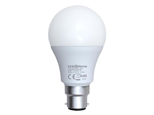 [LTHB229W] Wi-Fi LED BC (B22) Opal GLS Dimmable Bulb, White + RGB 800 lm 9W