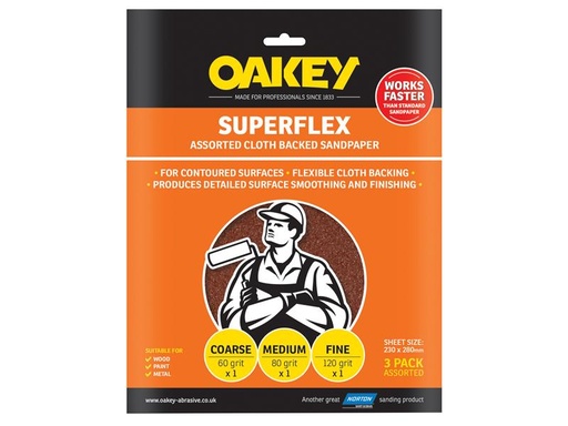 [OAK26734] Superflex Cloth Backed Aluminium Oxide Sheets 230 x 280mm Assorted (3)