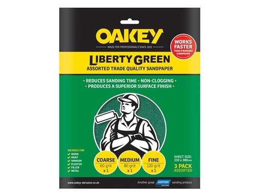 [OAK84727] Liberty Green Aluminium Oxide Sheets 230 x 280mm Assorted (3)