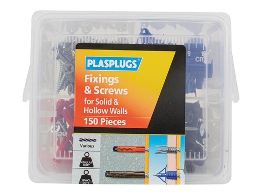 [PLAKMIX150] Fixings & Screws Kit for Solid & Hollow Walls, 150 Piece