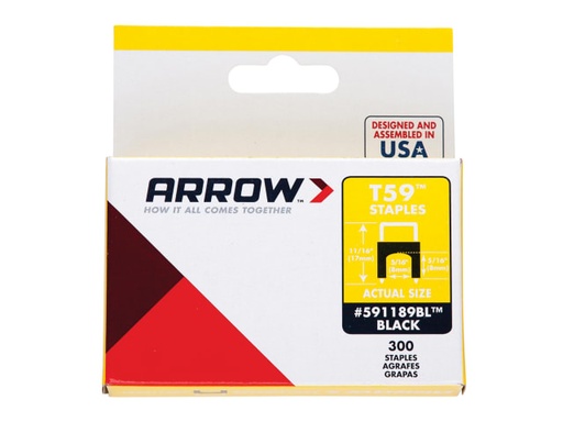 [ARR591168BL] T59 Insulated Staples Black 6 x 6mm (Box 300)