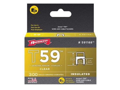 [ARR591188] T59 Insulated Staples Clear 6 x 8mm (Box 300)