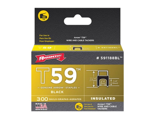 [ARR591188BL] T59 Insulated Staples Black 6 x 8mm (Box 300)