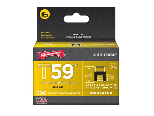 [ARR591189BL] T59 Insulated Staples Black 8 x 8mm (Box 300)