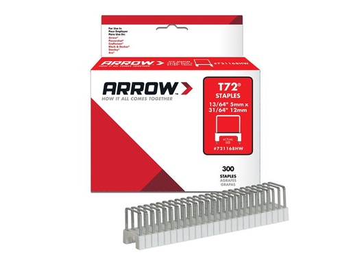 [ARR721168] T72 Clear Insulated Staples 5 x 12mm (Box 300)