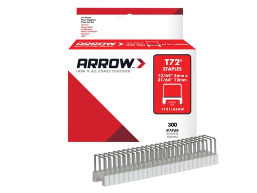 [ARR721168HW] T72HW Clear Insulated Staples for Hardwood 5 x 12mm (Box 300)