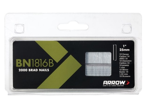 [ARRBN1816B] BN1816B Brad Nails 25mm Brown Head (Pack 2000)