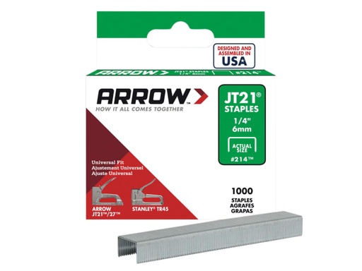 [ARRJT2114S] JT21 T27 Staples 6mm (1/4in) (Box 1000)