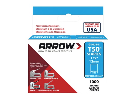 [ARRT5012SS] T50 Staples Stainless Steel 508SS 12mm (1/2in) (Box 1000)