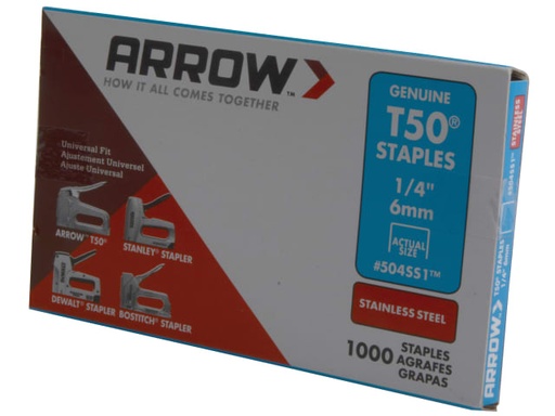 [ARRT5014SS] T50 Staples Stainless Steel 504SS 6mm (1/4in) (Box 1000)