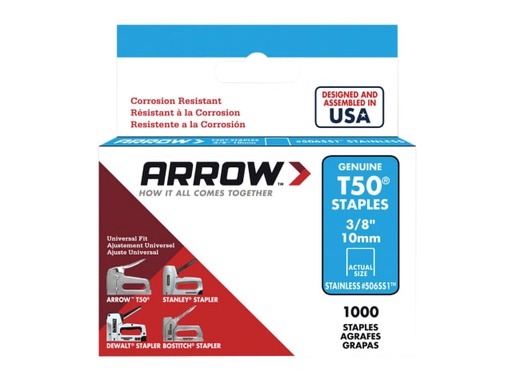 [ARRT5038SS] T50 Staples Stainless Steel 506SS 10mm (3/8in) (Box 1000)