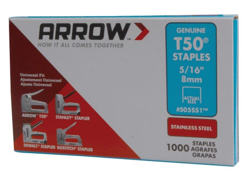 [ARRT50516SS] T50 Staples Stainless Steel 505SS 8mm (5/16in) (Box 1000)