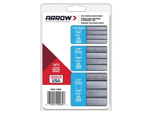 [ARRT50SMP] T50 Staples Multi Pack 6mm  10mm & 12mm (Box 1875, 3 x 625)