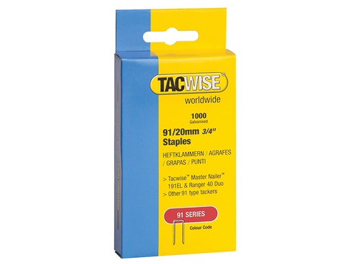 [TAC0284] 91 Narrow Crown Staples 20mm - Electric Tackers (Pack 1000)