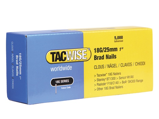 [TAC0396] 18 Gauge 25mm Brad Nails (Pack 5000)