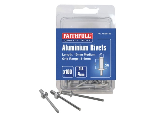 [FAIAR4M100] Aluminium Rivets 4 x 10mm Medium Pre-Pack of 100