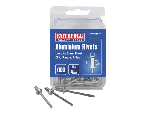 [FAIAR4S100] Aluminium Rivets 4 x 7mm Short Pre-Pack of 100