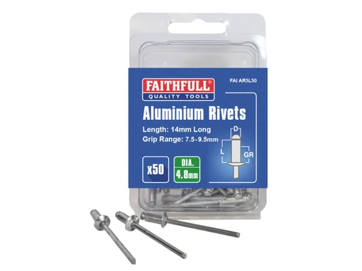 [FAIAR5L50] Aluminium Rivets 4.8 x 14mm Long Pre-Pack of 50