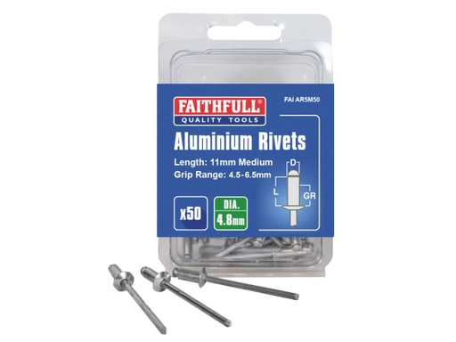 [FAIAR5M50] Aluminium Rivets 4.8 x 11mm Medium Pre-Pack of 50