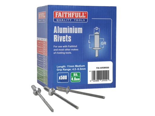 [FAIAR5M500] Aluminium Rivets 4.8 x 11mm Medium Bulk Pack of 500