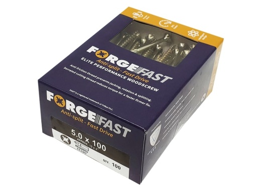 [FORFFP5100Y] ForgeFast Pozi Compatible Elite Performance Wood Screw ZY 5.0 x 100mm Box 100