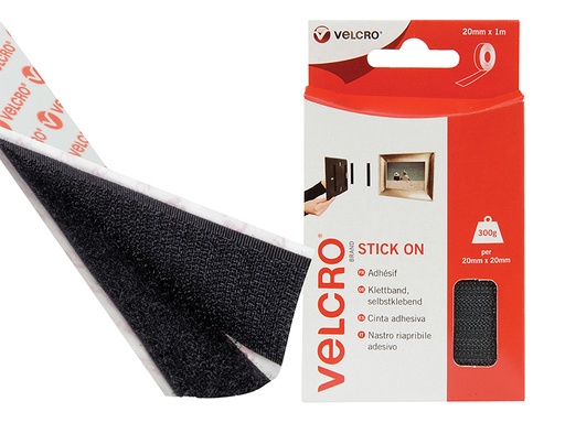 [VEL60211] VELCRO® Brand Stick On Tape 20mm x 1m Black