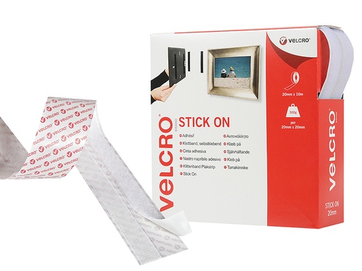 [VEL60219] VELCRO® Brand Stick On Tape 20mm x 10m White