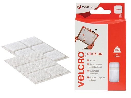 [VEL60235] VELCRO® Brand Stick On Squares 25mm White (Pack 24)