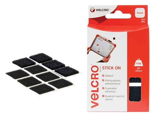 [VEL60236] VELCRO® Brand Stick On Squares 25mm Black (Pack 24)