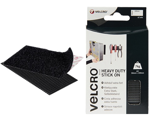 [VEL60239] VELCRO® Brand Heavy-Duty Stick On Strips (2) 50 x 100mm Black