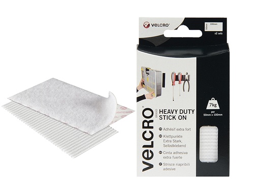 [VEL60240] VELCRO® Brand Heavy-Duty Stick On Strips (2) 50 x100mm White