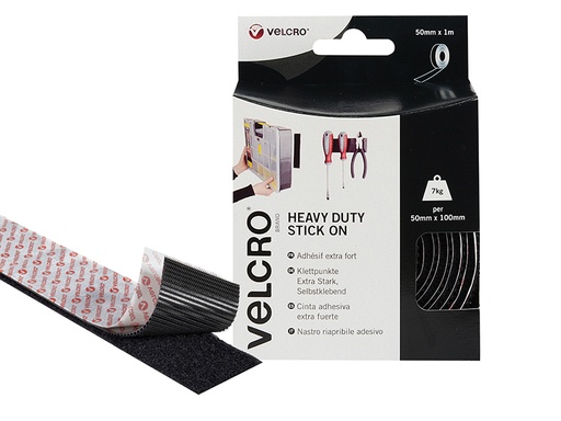 [VEL60241] VELCRO® Brand Heavy-Duty Stick On Tape 50mm x 1m Black