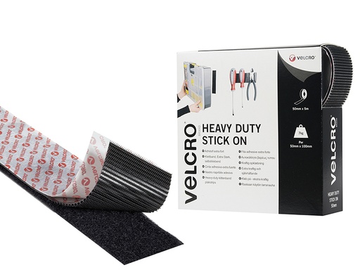 [VEL60243] VELCRO® Brand Heavy-Duty Stick On Tape 50mm x 5m Black