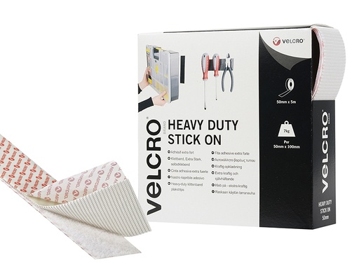 [VEL60244] VELCRO® Brand Heavy-Duty Stick On Tape 50mm x 5m White