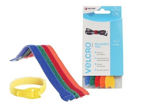 [VEL60250] VELCRO® Brand ONE-WRAP® Reusable Ties (5) 12mm x 20cm Multi-Colour