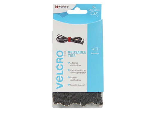 [VEL60388] VELCRO® Brand ONE-WRAP® Reusable Ties (6) 12mm x 20cm Black