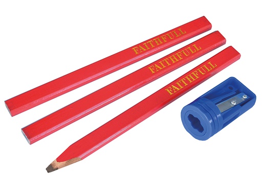 [FAICPSHARP] Carpenters' Pencils Red (Pack 3 + Sharpener)