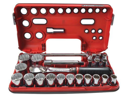 [FCMSLDBOX412] 1/2in Drive 12-Point Detection Box Socket Set, 22 Piece Metric