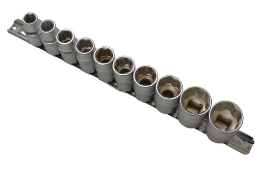 [B/S01526] 1/2in Drive Socket Set on Rail, 10 Piece