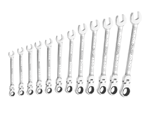 [BRIE111102B] Flexible Head Ratchet Spanner Set, 12 Piece