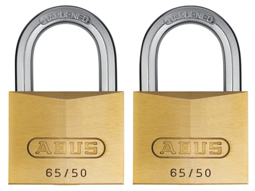 [ABU6550TC] 65/50mm Brass Padlock Twin Pack Carded