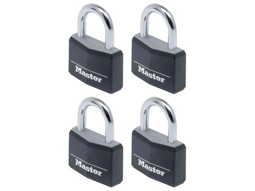 [MLK9140QBLK] Aluminium Black Vinyl Cover 40mm Padlock 4-Pin - Keyed Alike x 4