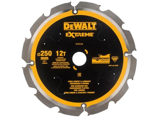 [DEWDT1474QZ] Extreme PCD Fibre Cement Saw Blade 250 x 30mm x 12T