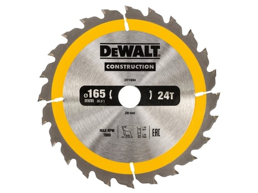 [DEWDT1934QZ] Portable Construction Circular Saw Blade 165 x 20mm x 24T