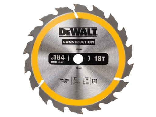 [DEWDT1938QZ] Portable Construction Circular Saw Blade 184 x 16mm x 18T