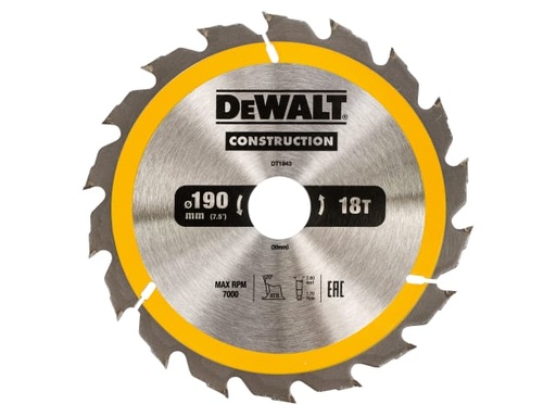 [DEWDT1943QZ] Portable Construction Circular Saw Blade 190 x 30mm x 18T