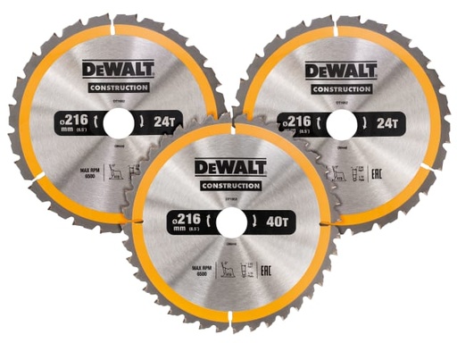 [DEWDT1962QZ] DT1962 Construction Circular Saw Blade 3 Pack 216 x 30mm 2 x 24T 1 x 40T