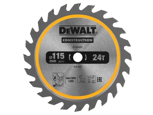 [DEWDT20420QZ] DT20420 TCT Construction Circular Saw Blade 115 x 9.5mm x 24T