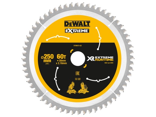 [DEWDT99573QZ] Extreme Runtime FlexVolt Mitre Saw Blade 250 x 30mm x 60T